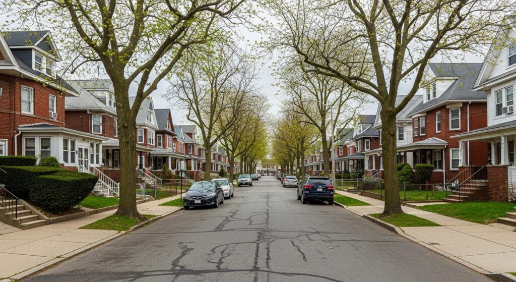 Residential street and homes in Passaic, New Jersey